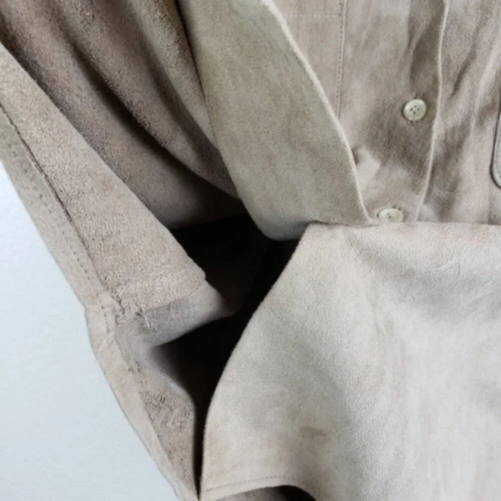 Vintage MONARCH New Zealand Genuine Suede Leather Shirt size S Tan/Stone Y2K